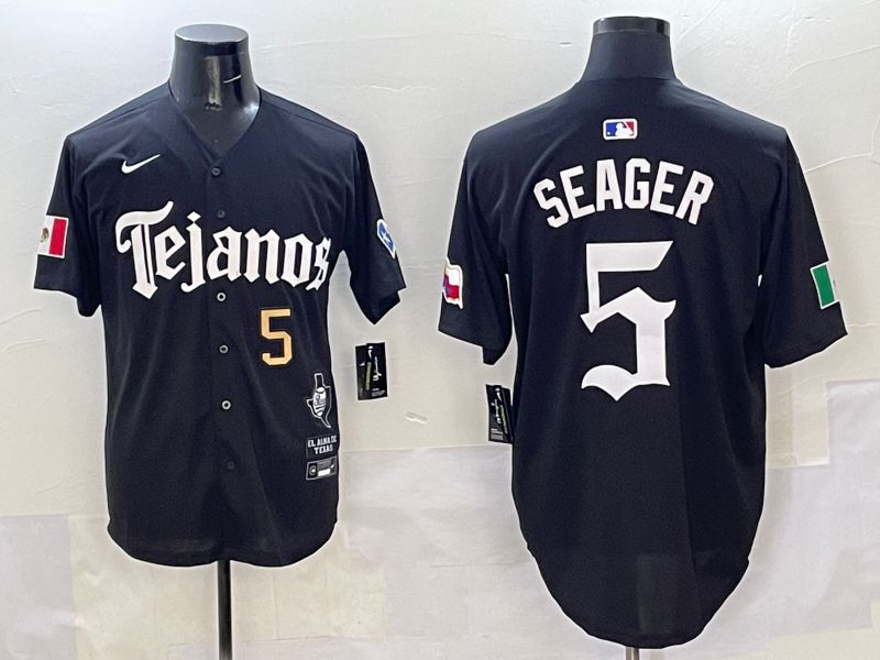 Men Texas Rangers #5 Seager Black Five generations Joint Name 2025 Nike MLB Jersey style 3->texas rangers->MLB Jersey